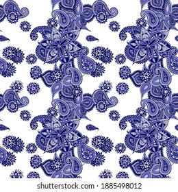 Seamless Paisley Pattern. New Turkish Rapport. for Swimwear, Linen, Paper,. Seamless Zentangle with Summer Blossoms in Country Style. Summer Classic Paisley Pattern. Vector.