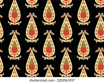 el patrón paisley impecable en negro.
Brillante tela clásica paquistaní. Papel pintado de Paisley. El origen étnico con flores paisajes y estilizadas. Para el textil, la cubierta, el papel envolvente, la tela.