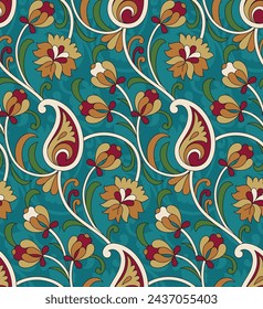 seamless paisley pattern on blue background