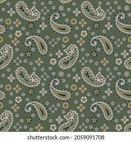 seamless paisley pattern on green background