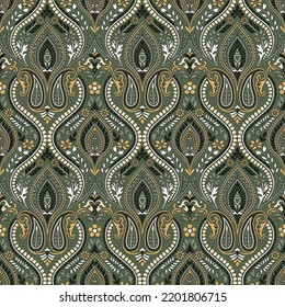 seamless paisley pattern on green background