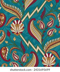 seamless paisley pattern on green background