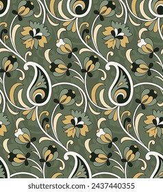 seamless paisley pattern on Green background