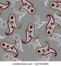 seamless paisley  pattern on grey background