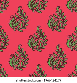 Seamless paisley pattern on orange background