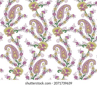Patrón Paisley sin soldadura sobre fondo blanco