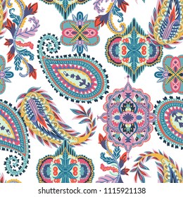 Seamless paisley pattern. Oriental design for fabric, prints, wrapping paper, card, invitation, wallpaper. Vector illustration