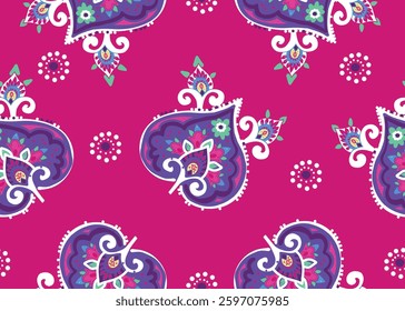 Seamless paisley pattern in Oriental style with floral and ethnic motifs for printed fabric, wallpaper, and packaging