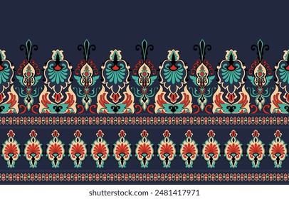 Seamless paisley pattern original ethnic style navy blue background Abstract vector Aztec design for texture, fabric, clothing, wrapping, decoration.