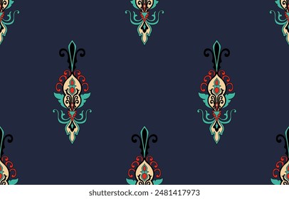 Seamless paisley pattern original ethnic style navy blue background Abstract vector Aztec design for texture, fabric, clothing, wrapping, decoration.