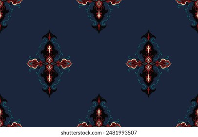 Seamless paisley pattern original ethnic style navy blue background Abstract vector Aztec design for texture, fabric, clothing, wrapping, decoration.