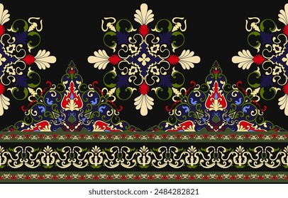 Seamless paisley pattern original ethnic style navy blue background Abstract vector Aztec design for texture, fabric, clothing, wrapping, decoration.