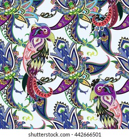 Seamless paisley pattern with parrot