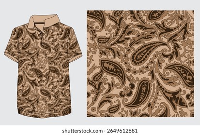 Padrão de paisley sem costura em tons castanhos ricos, apresentando intrincados elementos florais e ornamentais em um fundo clássico Ideal para camisas polo, moda masculina, design têxtil, impressões de tecido, papel de parede