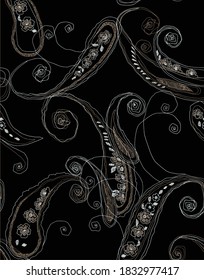 Seamless paisley pattern, scribble print.