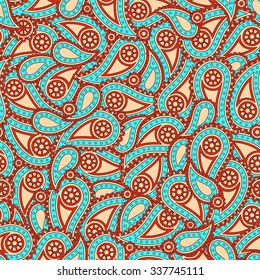Seamless Paisley pattern with traditional Asian elements. Hand drawn vector background pattern. It can be used for card, postcard, poster, wallpaper, textile design, fabric design, cover, banner.