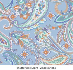 padrão de paisley sem costura com cores de tendência para roupas de cama. têxteis, tecidos, lembranças, embalagem, cartões de saudação e scrapbooking, xale