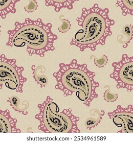 Seamless paisley pattern. Trendy grainy texture. Vintage bohemian ornament.