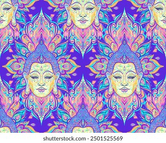 Patrón de paisley sin costuras. Ilustración vectorial. Fondo inspirado Hippie. Concepto psicodélico. Budismo, música trance. Arte esotérico.