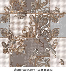 seamless paisley pattern witn pied-de-poule pattern. pattern for fabrics or textile design