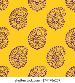 Seamless paisley pattern with yellow background