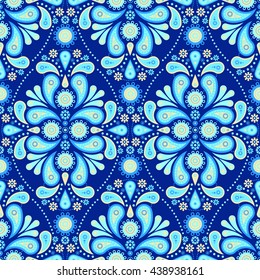 Seamless Paisley Tile Pattern - Blue Cyan Cream