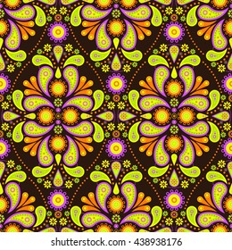 Seamless Paisley Tile Pattern - Green Yellow Brown