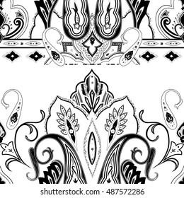 Seamless paisley vector pattern, india design,  oriental neck print, floral chinese ornament, decorative border for textile, wrapping, wallpaper. Bohemian motif
