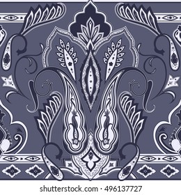 Seamless paisley vector pattern, india design,  oriental neck print, floral chinese ornament, decorative border for textile, wrapping, wallpaper. Bohemian motif