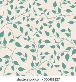Seamless pale blue leaves flower pattern on beige background