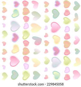 Seamless pale festive background with multi-colored hearts