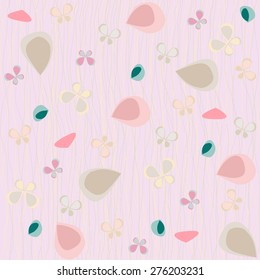 Seamless pale pattern with butterflies and colorful flying petals