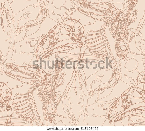 Seamless Paleontology Pattern Chaotic Fossil Bones Stock - 