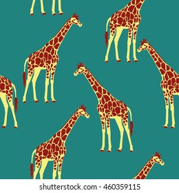 seamless palm and giraffe pattern vector illustration