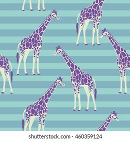 seamless palm and giraffe pattern vector illustration