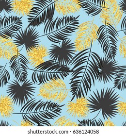 Seamless palm leaf pattern. Tropical vector background. 