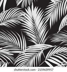 Seamless Palm Leaves Pattern Black White