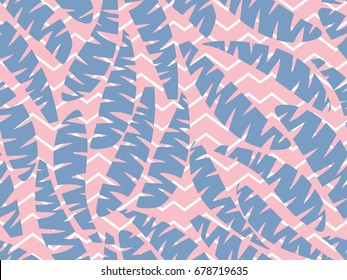 Seamless palm leaves. Tropical jungle. Rose quartz and serenity violet colors. Vector illustration