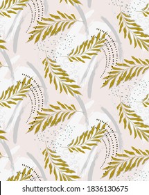 Seamless palm leaves tropical pattern, botanical vaction nursery print in neutral colors. Vacation repetiotion design in vector .