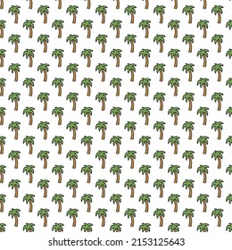 Seamless palm pattern. Colored palm background. Doodle tropic pattern with green palms. Vintage palms pattern