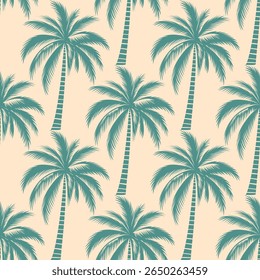 Seamless palm tree pattern featuring tropical botanical elements. This design is perfect for summer.	