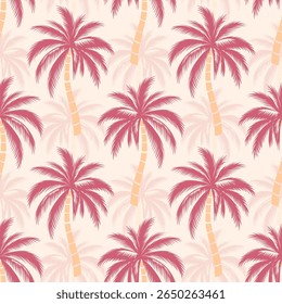 Seamless palm tree pattern featuring tropical botanical elements. This design is perfect for summer.	