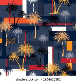 seamless palm tree pattern on patchwork
