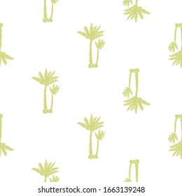 Seamless with palm tree silhouette. Line pattern design. Africa hand drawn vector illustration. Linear green sketch on white background.