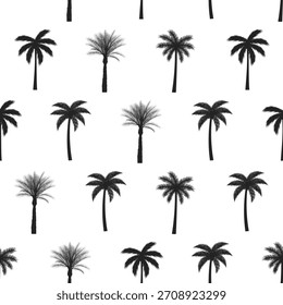 Padrão de silhueta de palmeira sem costura isolado no fundo branco. Design para fundos de papel de parede ou impressões têxteis. Ilustração vetorial.