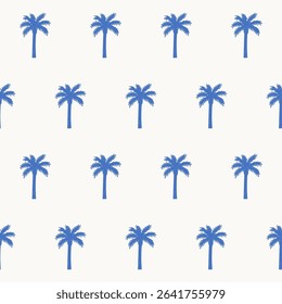 Seamless Palm Tree Textile Print Pattern. Mediterranean Atmosphere. Travel Vacation Rest Theme. Summer Resort Fabric Swatch Doodle Line Art 
 Hand Crafted Decoration. Simple Sketch Outline Drawing.