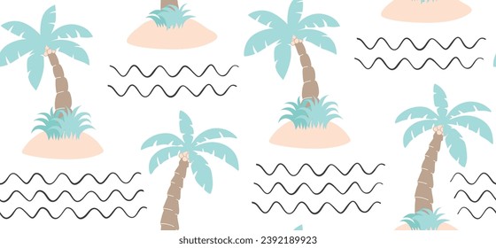 Seamless Palm Tropical Tree pattern. cute colorful palm tree.