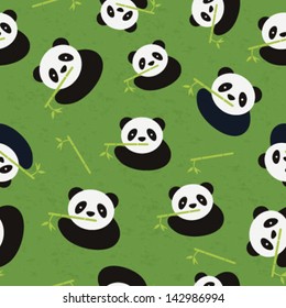 Seamless panda bear and bamboo pattern. Vector illustration.