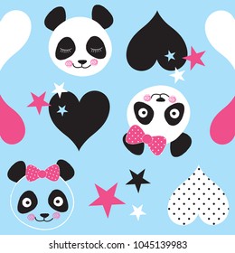 seamless panda bear pattern vector illustration