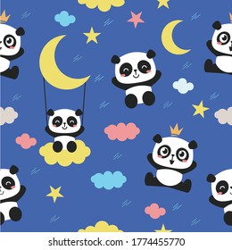 Seamless panda with a cute panda character.